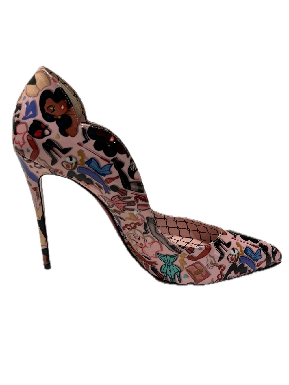 Christian Louboutin Pink Patent Leather Hot Chick Rare 100 Pumps Printed Size 38